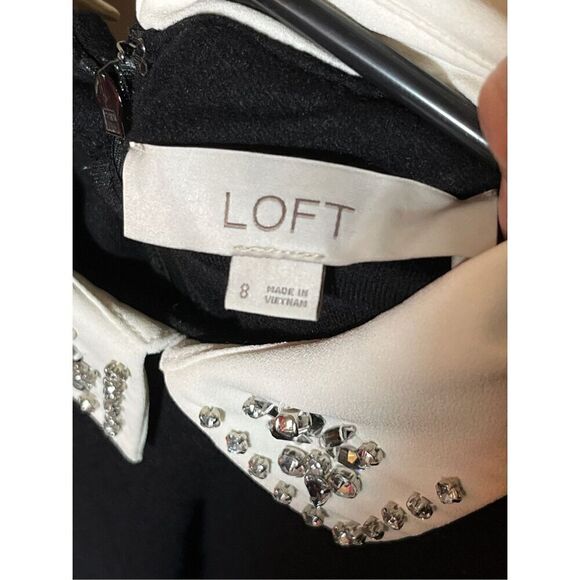 Loft Jeweled Collar Black Midi Dress Size 8 - Picture 10 of 10